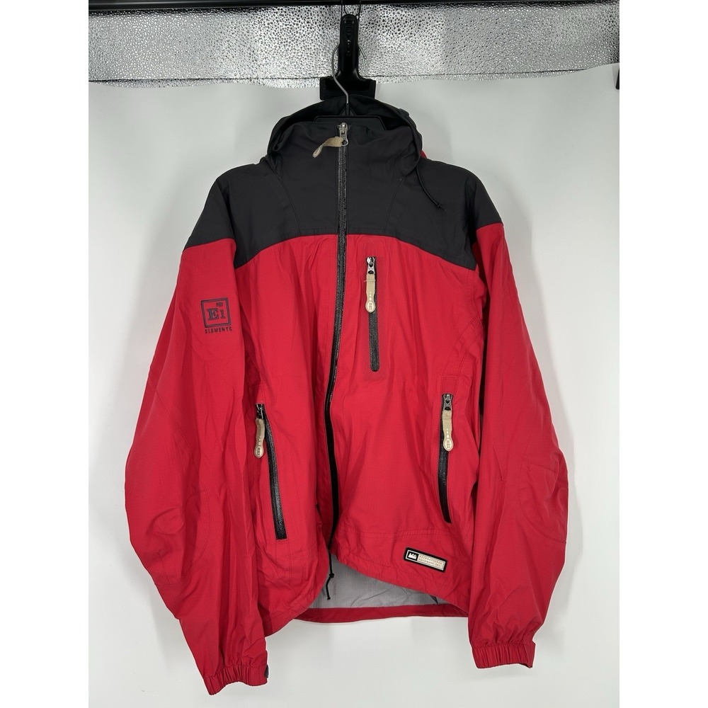 REI Co Op E1 Elements Windbreaker Rain Jacket Hiking Hooded Red Womens Medium